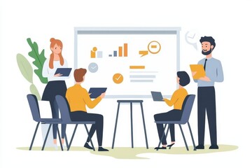 Whiteboard, manager plan and business people with strategy and speaking in a office. Startup, company training and creative writing group with communication and vision with ideas and seo
