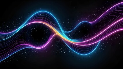 Abstract vibrant neon waves glowing in the dark, cosmic energy, dynamic flow, futuristic design.