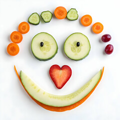 Smiley face made of fruits and vegetables