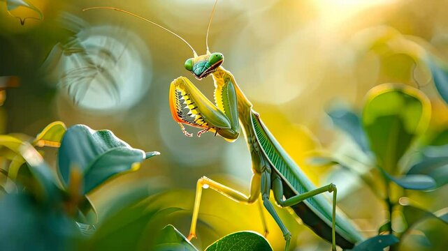 praying mantis in the grass in nature. Selective focus. animal.