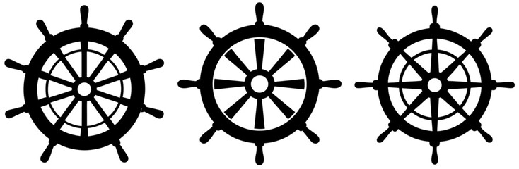 Obraz premium Ship Wheel Silhouette Vector Art on White Background