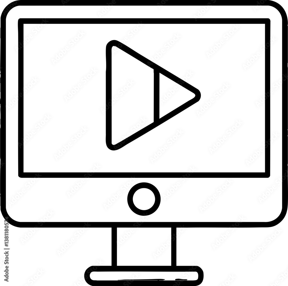 Poster a simple outlined illustration of a computer monitor displaying a play button, symbolizing video pla