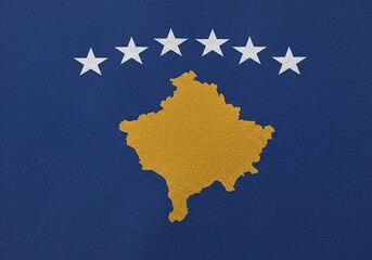 Kosovo Flag Blue Background with Six Stars and Golden Map of Territory.
