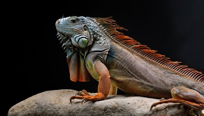 Obraz premium an iguana on a rock with a black background
