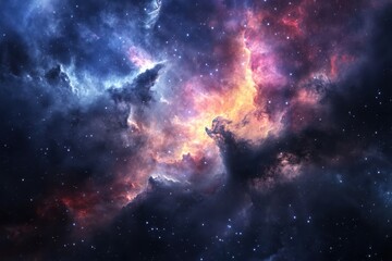 Fototapeta premium Cosmic nebula displaying vibrant colors and interstellar regions in deep space