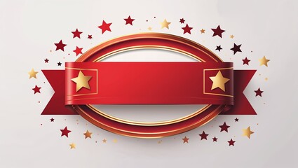 Red banner and oval frame with gold accents and stars, ideal for a customizable message