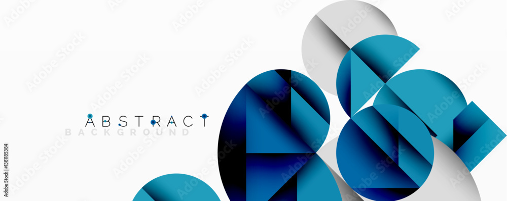 Poster blue, white geometric shapes overlap. modern design, abstract composition, dynamic arrangement. clea