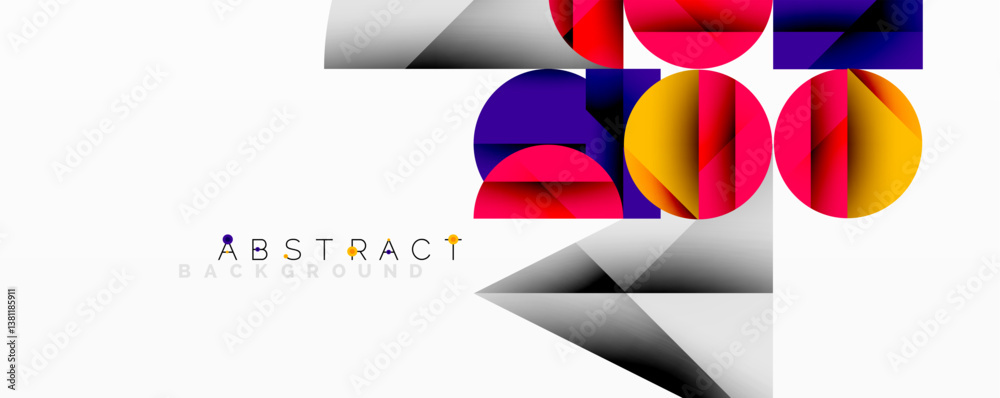 Poster Bright shapes, vibrant colors, modern design. Overlapping elements create dynamic composition. Gradient effects add depth, visual interest.