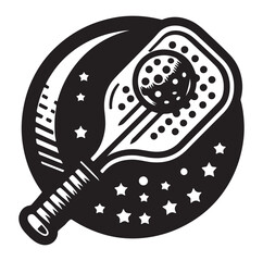 Pickleball player vector silhouette on white background.