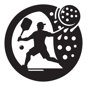 recommend clip art: Pickleball player vector silhouette on white background.