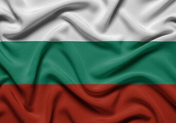 Obraz premium Bulgarian Flag National Symbol, Fabric Texture, Red, Green, and White Stripes, Close-up of Waved Cloth