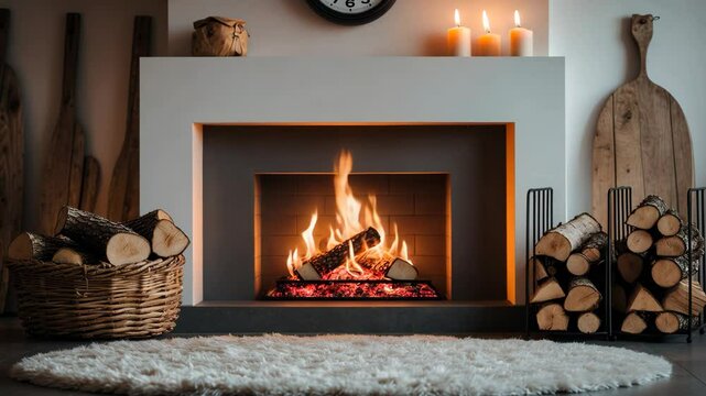 Firewood burning brilliantly in a sophisticated indoor hearth
