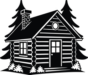 Log House Silhouette Vector for Rustic, Woodland, and Cozy Living Designs