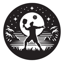 Pickleball player vector silhouette on white background.