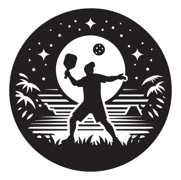 recommend clip art: Pickleball player vector silhouette on white background.