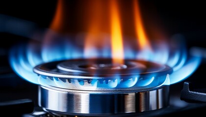 ignition of a gas burner in macro detail with vibrant flames