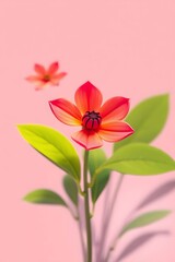 Naklejka premium Vibrant coral flower on pastel pink background