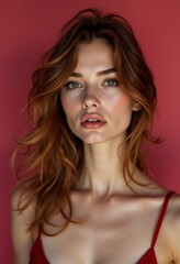 Naklejka premium A woman in a red bra top posing for a picture