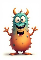 Fototapeta premium A cartoon monster with horns and a big smile