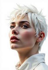 Fototapeta premium A woman with short white hair and a white shirt
