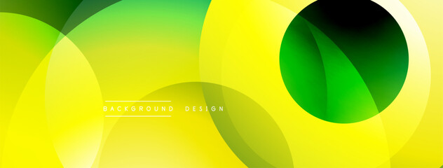 Fototapeta premium Bright yellow, green gradients create abstract shapes. Overlapping circles, curves form dynamic composition. Modern design, vibrant colors.