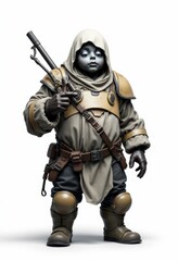 A toy figure of a man dressed as a soldier holding a gun