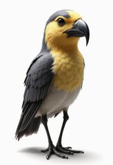 Obraz premium A yellow and black bird standing on a white surface