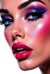 Fototapeta premium A close up of a woman's face with bright makeup