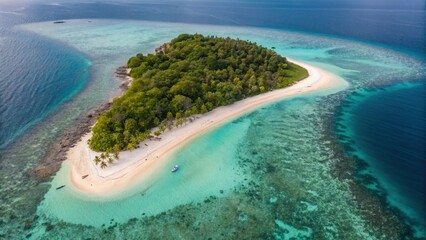 Koh Lipe Island Beach Satun Thailand Andaman Sea Aerial view of a tropical island surrounded by clear turquoise waters and coral reefs.