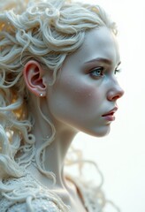 A woman with long blonde hair and blue eyes