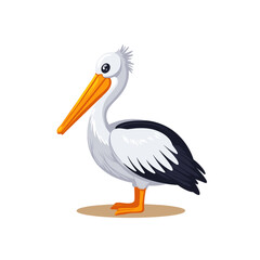 Obraz premium Cartoon pelican standing cheerfully on a sunny background 