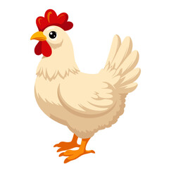 Cartoon chicken character standing proudly on white background  