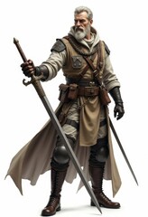 Obraz premium A man in a trench coat holding a sword