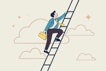 Build ladder of success, develop stair to improve opportunity, career path or job achievement, growth step to progress overcome challenge concept, businessman build ladder of success to climb up.