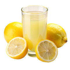 Glass of lemon juice isolated on transparent background  
