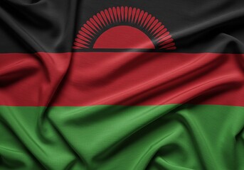 Malawi Flag, Waved Fabric Close-up, National Symbol, African Country Emblem.