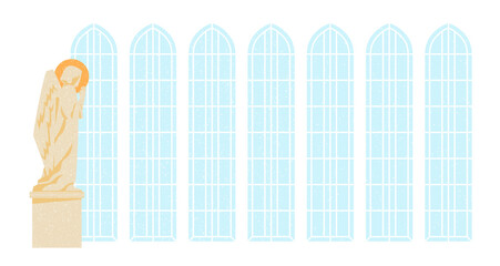 Statue of an angel in church, illustration isolated on white background