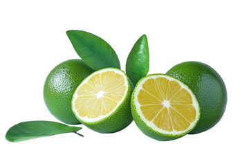 Photorealistic Citrus Fruit With Yellow Flesh And Textured Green Skin Transparent Background