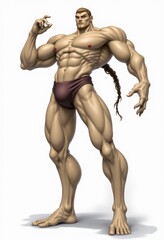 A man in a brown underwear is posing for a picture