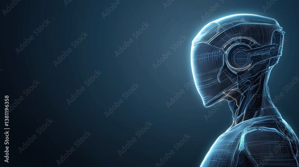 Poster blueprint abstract blueprint concept of a futuristic robot design with holographic layers.