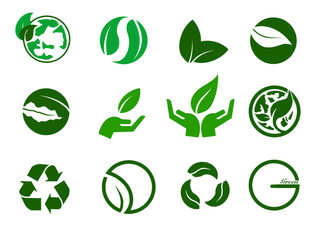 Set of Go green icons. vector illustration Go green logo, leaf, trees, earth, eco, environment