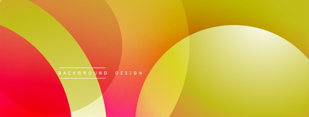 Bright vibrant overlapping circles create abstract gradient background. Smooth transitions between yellow, orange, red hues. Modern minimalist design.