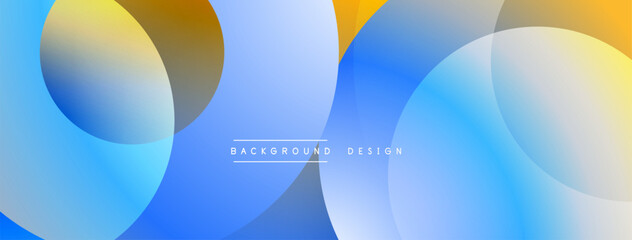 Abstract design features overlapping circles. Blue, orange, white hues create modern aesthetic. Smooth gradients add depth, visual interest.