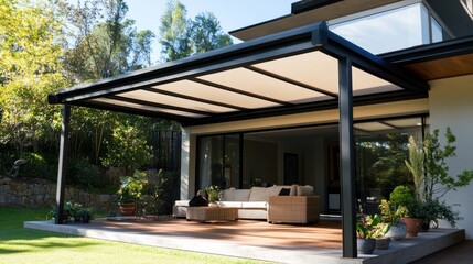 Modern Patio with Outdoor Furniture and Greenery