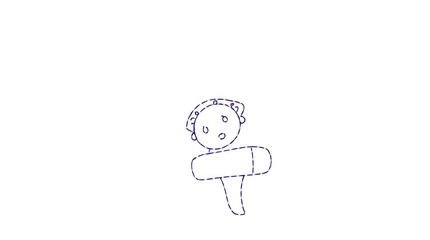 Obraz premium Child drawing, simple character, cartoon, holding object