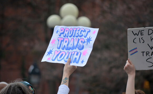 Sign at a Trans Day of Visibility event in New York City.