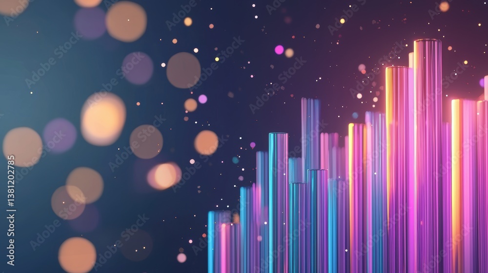 Poster performance visualization of performance growth with ascending bar charts and glowing data points.