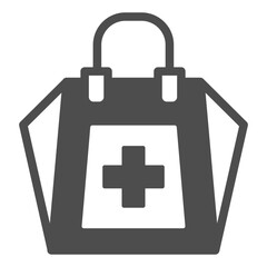 Obraz premium Paper bag with medical cross solid icon, pharmacy concept. Vector graphics. Pharmacy shopping bag, medicine sign on white background, glyph style icon for mobile or web design.