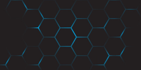 Cyberpunk Hexagon Network Digital Wallpaper. High-Tech Black and Blue Hexagon Grid Background. Hexagon. Vector. 