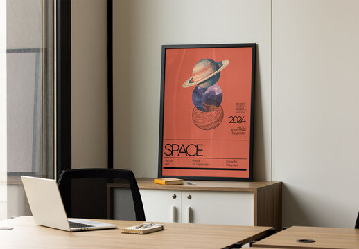 Modern Office With a Blank vertical Frame for mockup